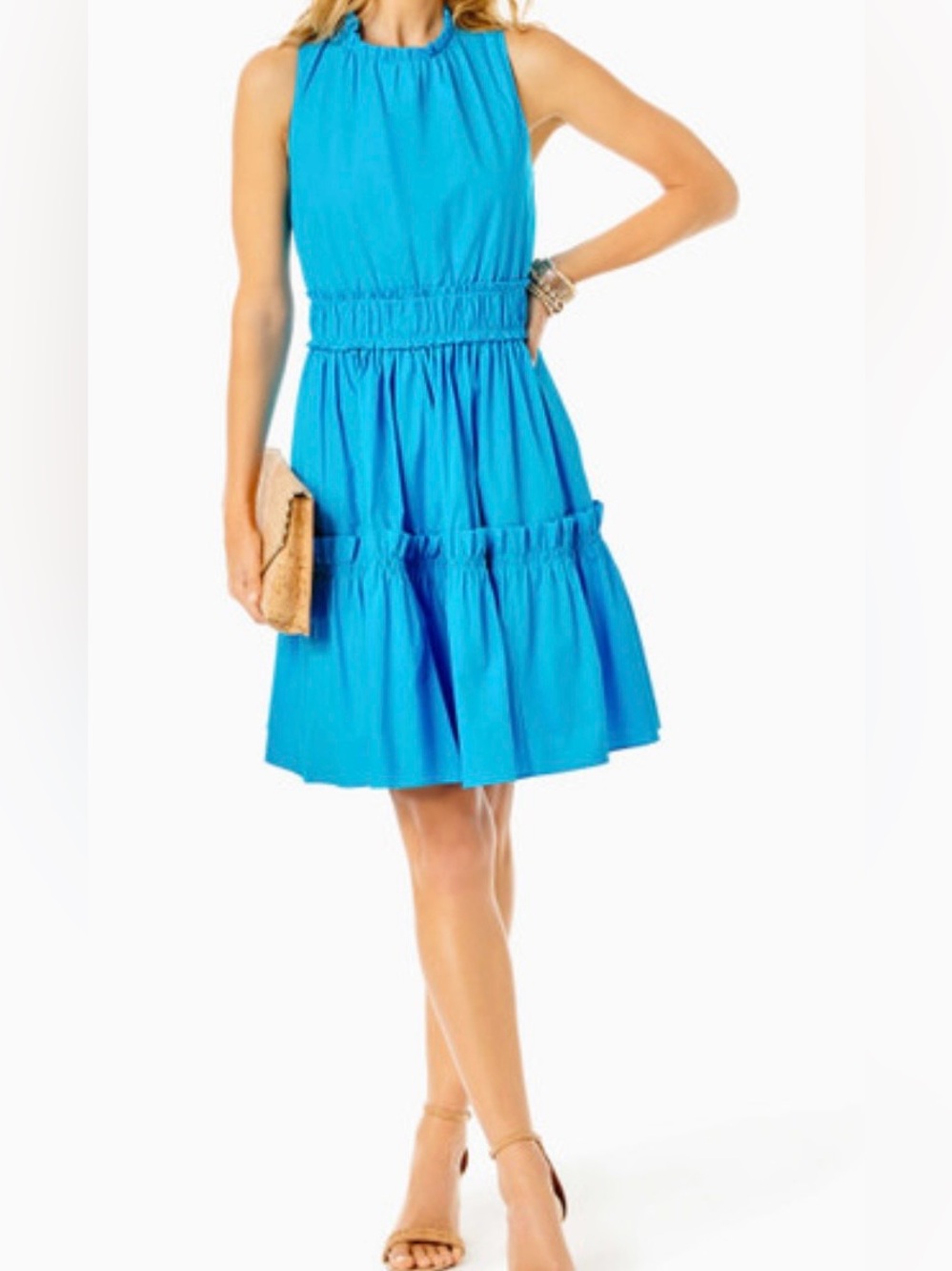 Lilly Pulitzer Elina Stretch Cotton Ruffle Tiered Preppy Comulus Blue size 0